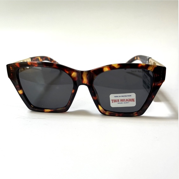 New TRUE RELIGION Square Tortoise Shell Sunglasses Acetate Triple Logo Brown main image 2